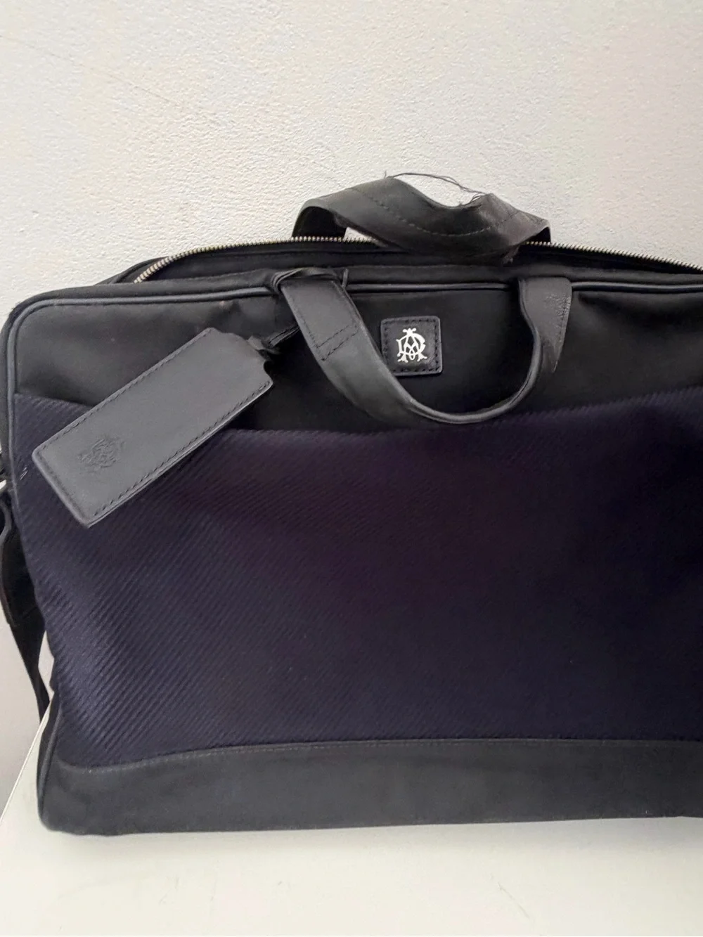 Black Navy Mens Briefcase Bag with Leather Trim